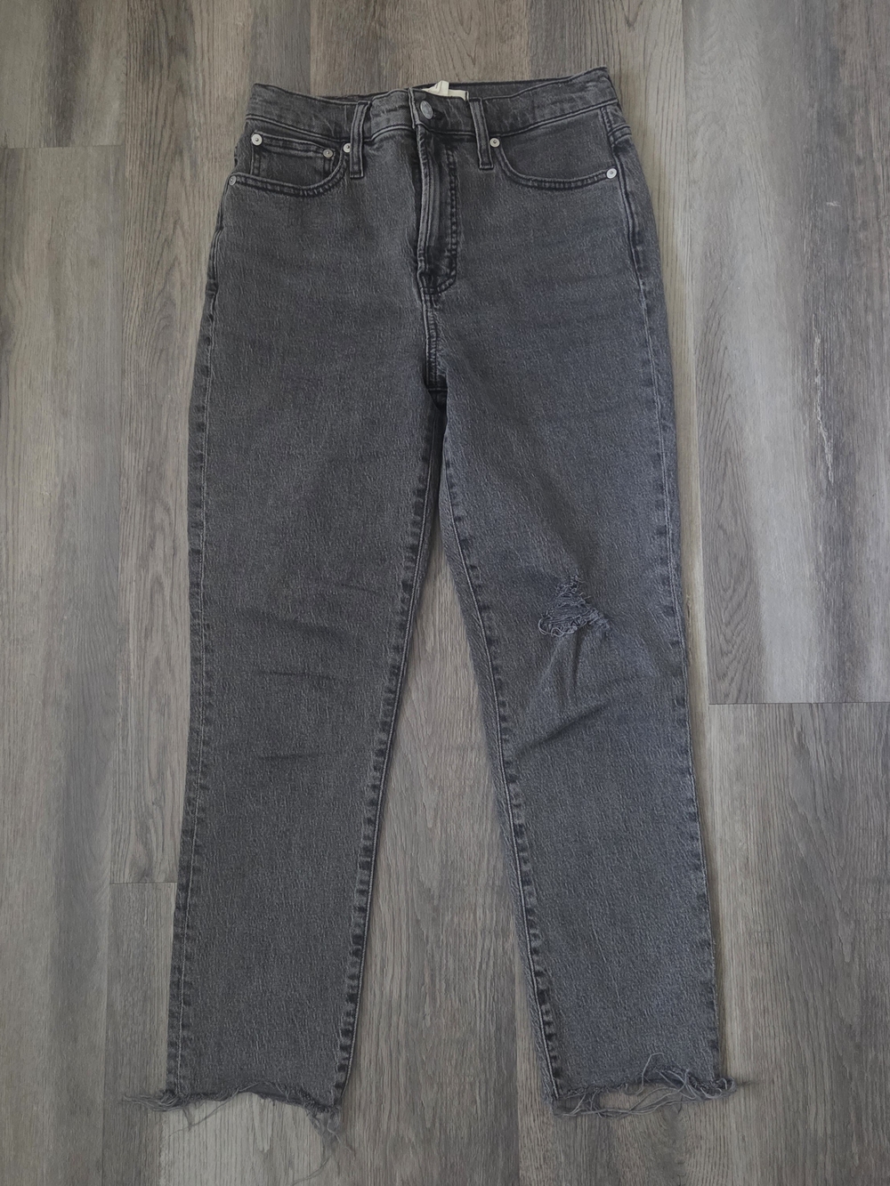 Madewell The Perfect Vintage Jean Gray Charcoal Raw Hemline Sz 26 Distressed